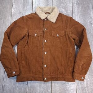 Zara Mens Medium Corduroy Sherpa Lined Jacket Button Brown Shearling Y2K Retro